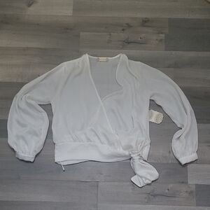 NWT Altar'd State Blouse Elegant White Wrap Top Boho Preppy Size Medium